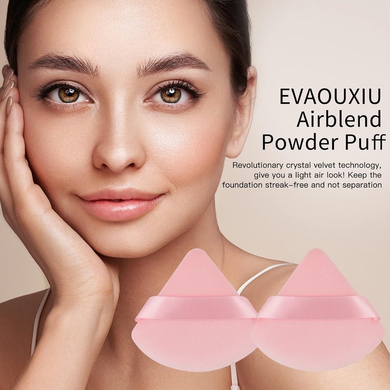 EVAOUXIU 2 Pcs Triangle Powder Puff for Face Powder, Soft Plush Setting Powder Puff, Velour Cosmetic Foundation Blender Sponge Beauty Makeup Tools (Pink) - Image 4